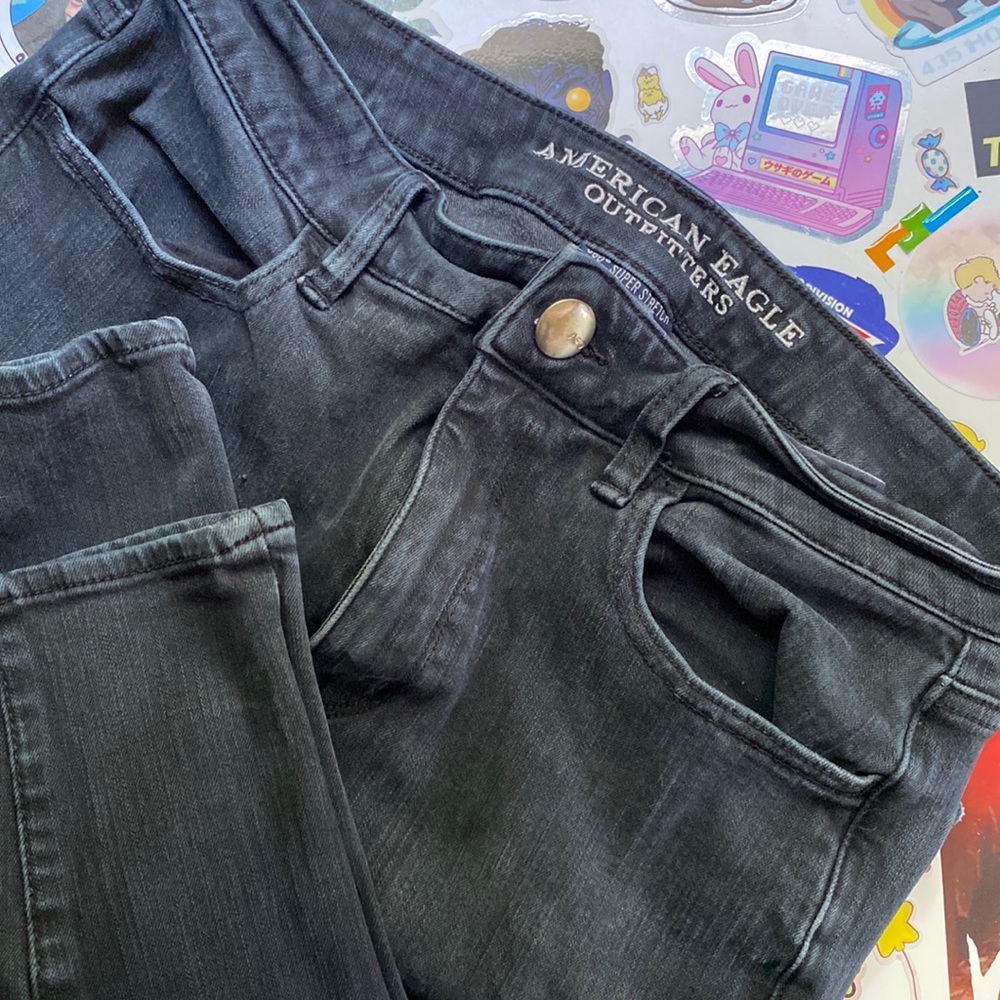 American Eagle Sz 8 Long Black High Rise Jeans